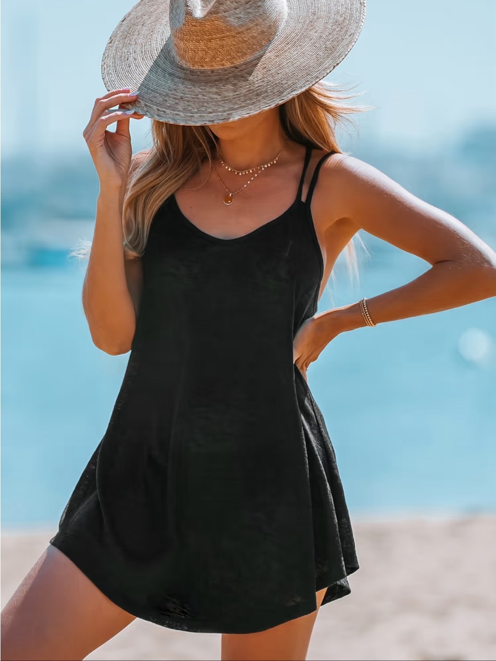 Cupshe Black Double-Strap Swim Coverup Dress